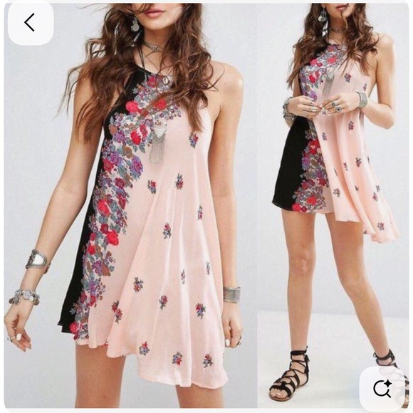 Free People Dresses & Skirts - Free People Black and Pink Floral Mini Dress